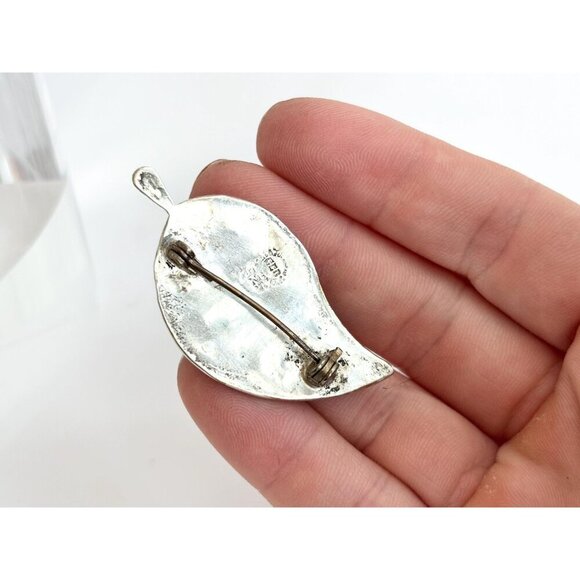 Leaf Shaped Beto of Taxco Abalone Shell Inlay Vintage Sterling Silver Brooch - Picture 7 of 10